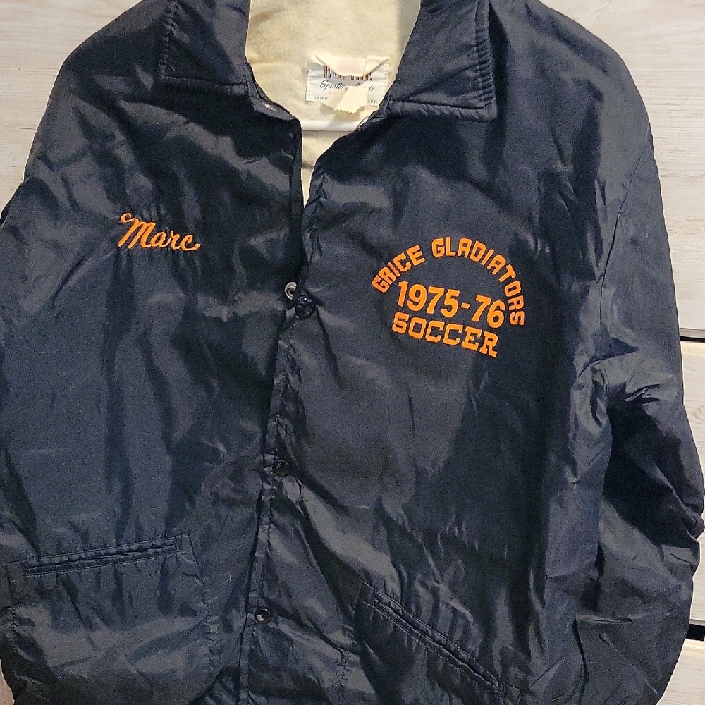 Vintage Black Soccer Windbreaker with Orange Embroidery 70s vintage